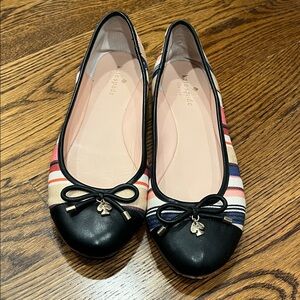 Kate Spade Black and Multicolor Striped Flats